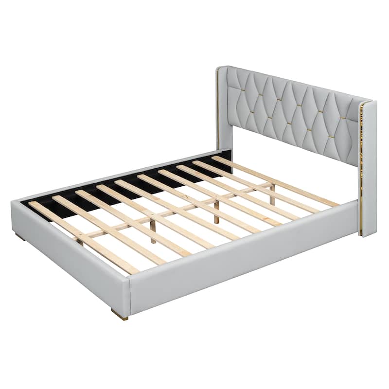 Elegant Upholstered Bed with Unique Metal Design