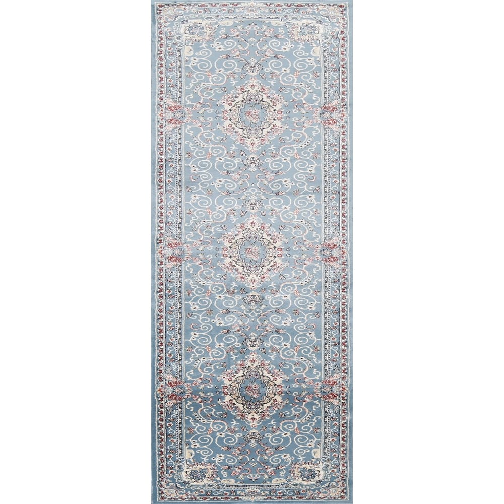 Light Blue Floral Medallion Transitional Turkish Rug Oriental Carpet
