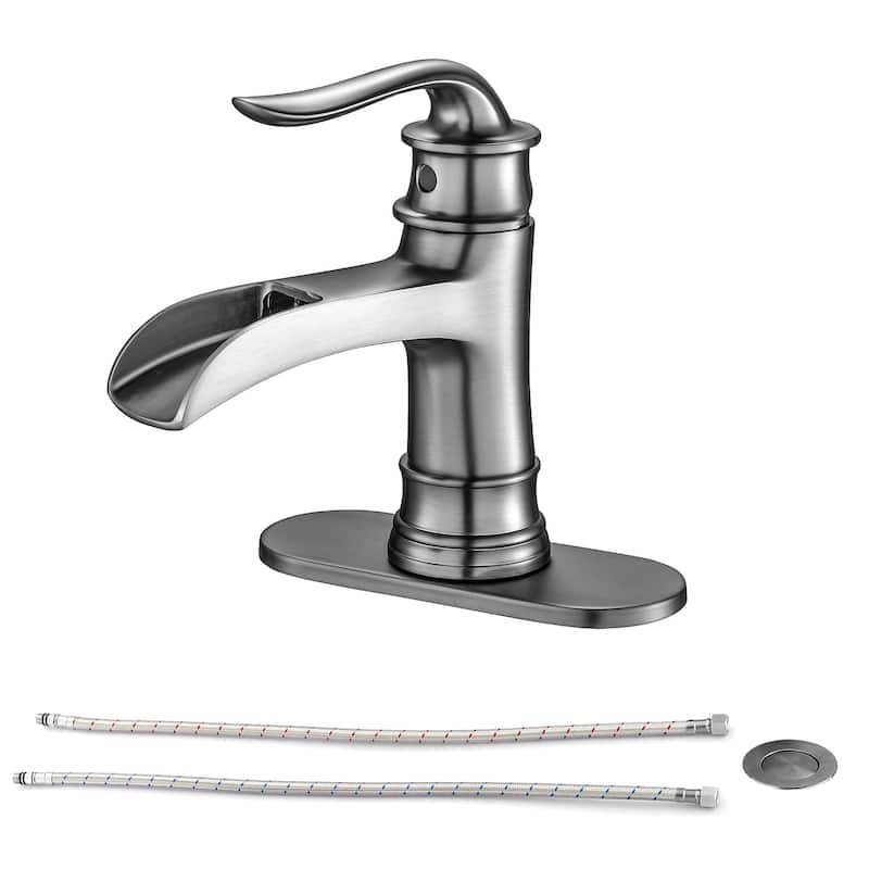Bathroom Faucet Waterfall Single Handle Vessel Sink Faucet Deck Mount Black Vanity Faucets
