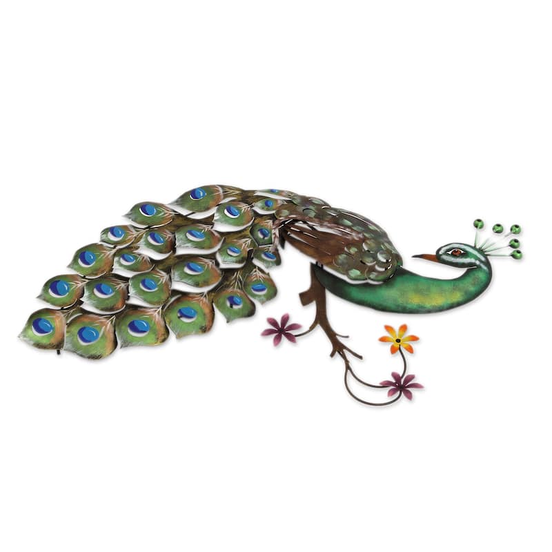Novica Handmade Flaunting Peacock Steel Wall Sculpture