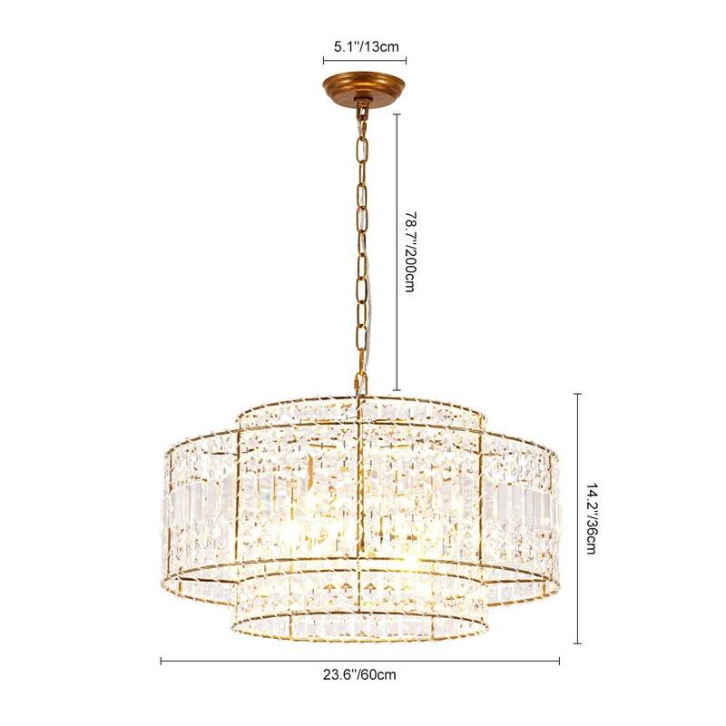 Glam Vintage Luxe Round Tiered Drum Crystal Accented Chandelier - 23.6 in