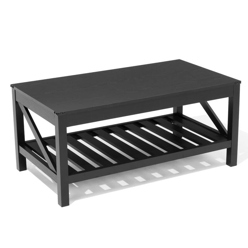 Crestlive Living Room Coffee Table with Storage Shelf, Sofa Center Table - 40.16" W x 22.05" D x 18.11" H