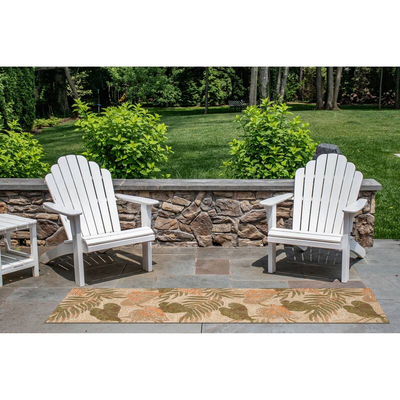 Liora Manne Ravella Tropical Leaf Indoor/Outdoor Rug Neutral