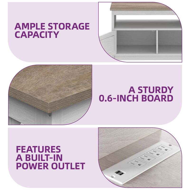 Moasis Farmhouse TV Stand for up to 65" TV with Doors and Open Shelves Media Console Power Outlet