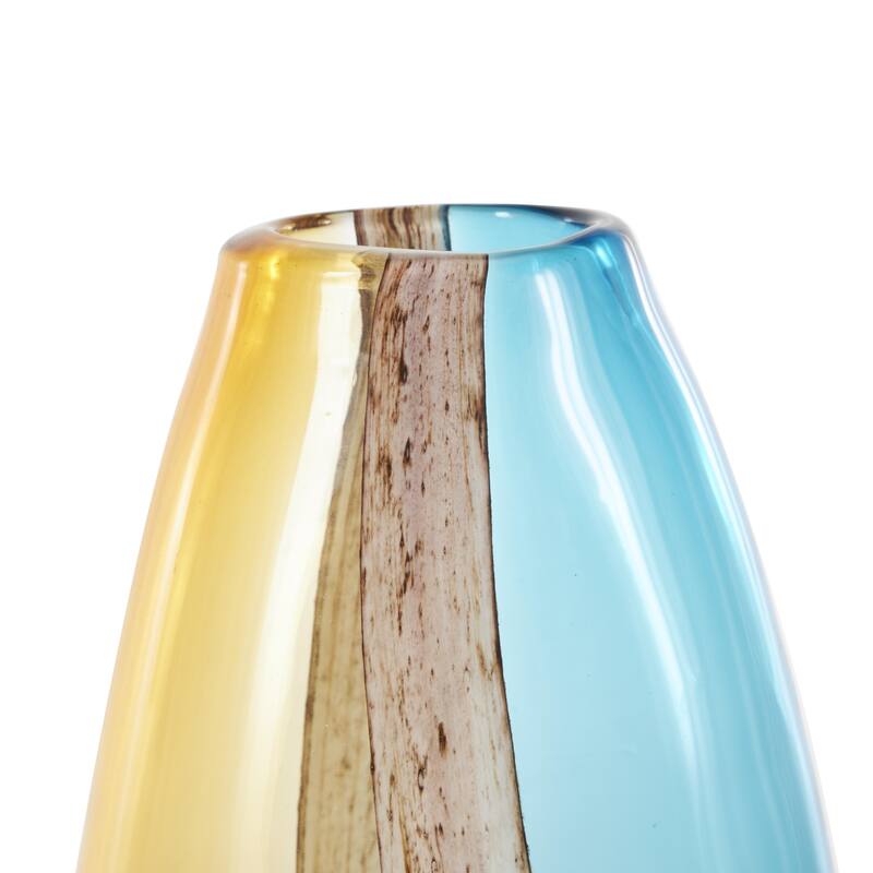 Glass Ombre Decorative Vase with Brown Textured Stripe Details - Multi Colored - Roche River Decor