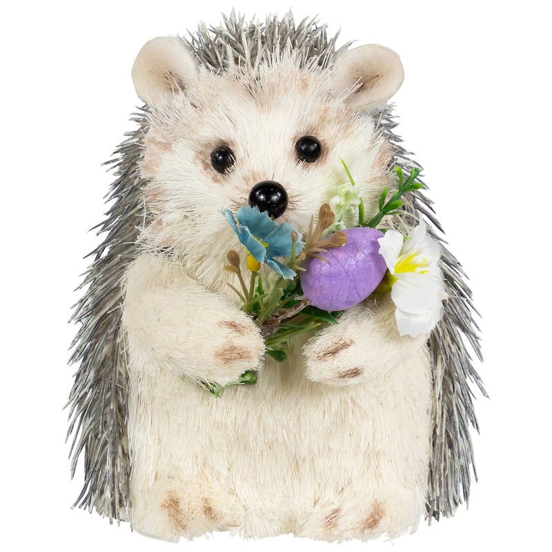 Hedgehog Floral Easter Figurine - 5" - Cream and Gray
