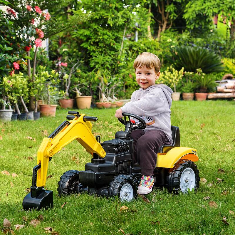 Kids Pedal-Powered Ride-On Digger with Functional Bucket and Steering, Ages 3-6