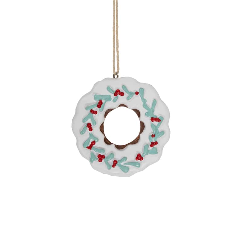 2.75" White Frosted Donut with Pine and Berry Christmas Ornament