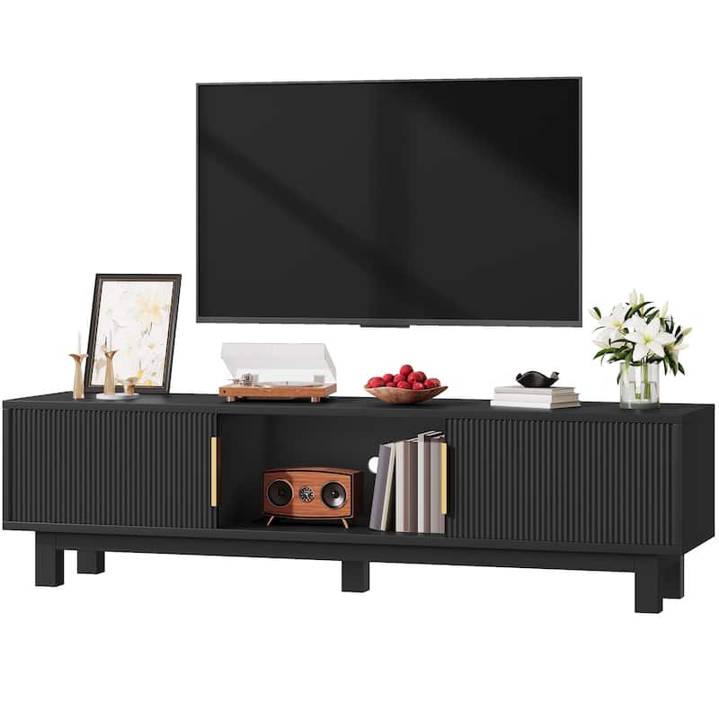 Moasis 59"W Fluted TV Stands for TVs up to 65 Inches, Entertainment Center with Power Outlets
