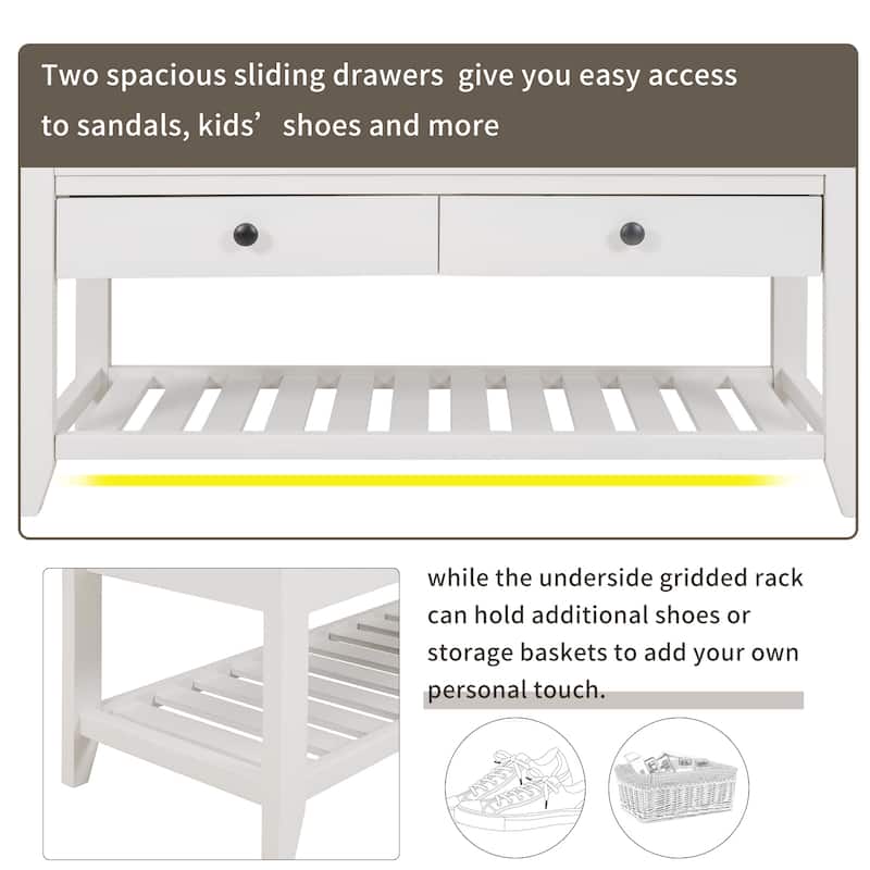 Shoe Rack with Cushioned Seat and Drawers, Multipurpose Entryway Storage Bench