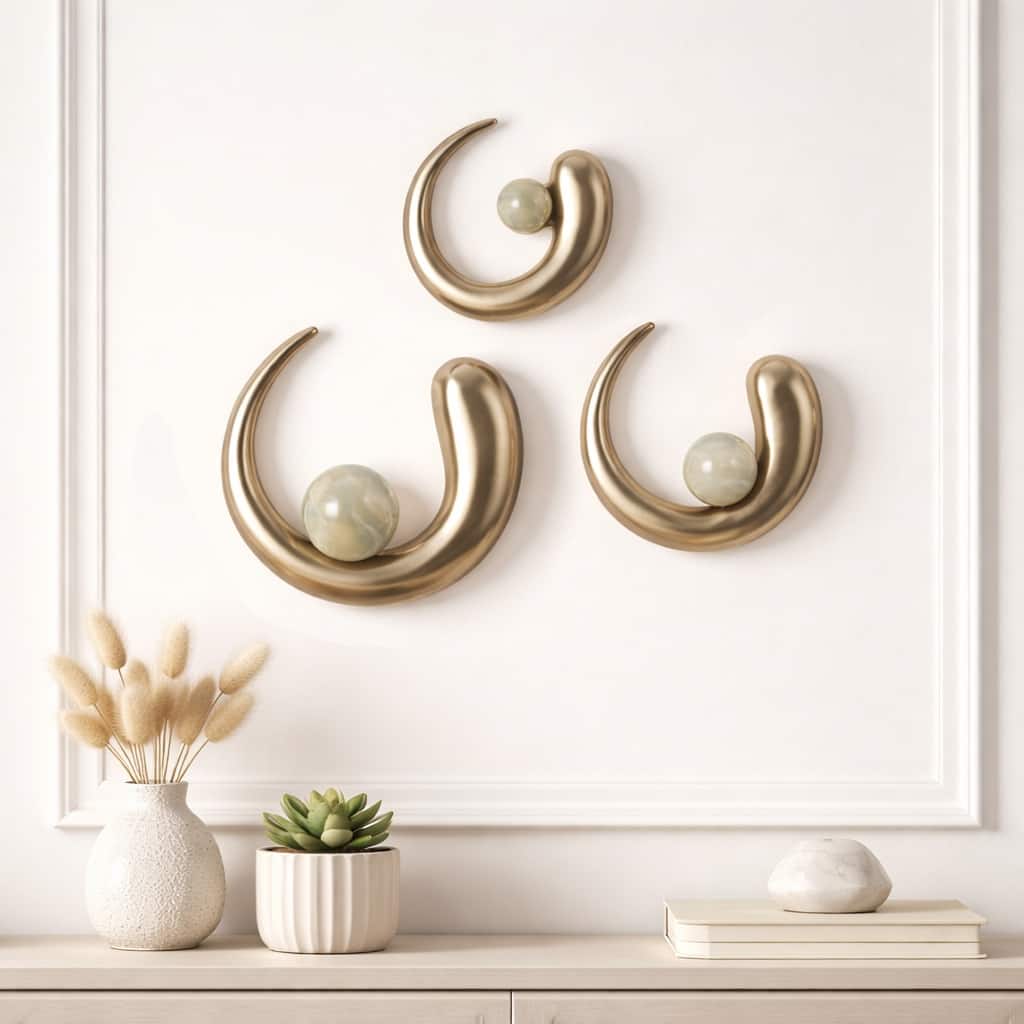 Flowing Metal Wall Art Sculpture - Set of 3 - Gold, 15/13/10"