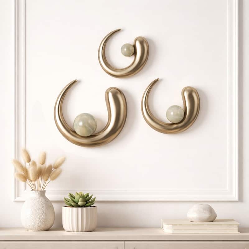 Flowing Metal Wall Art Sculpture - Set of 3 - Gold, 15/13/10" - Gold/ Metallic - 15.0"