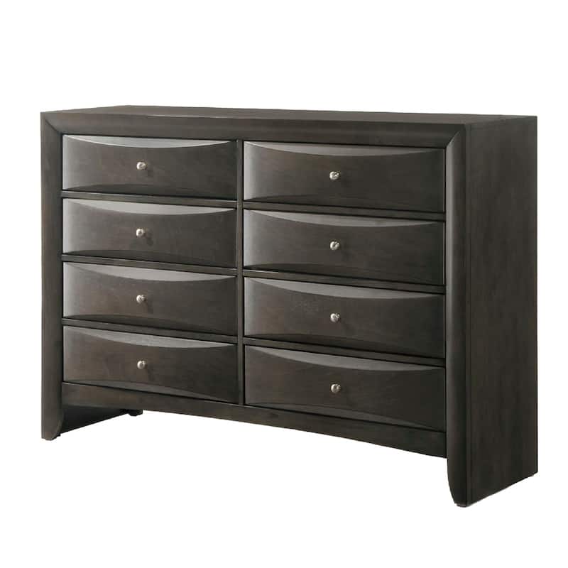 Spacious Wooden Dresser with Beveled Drawer Fronts, Gray