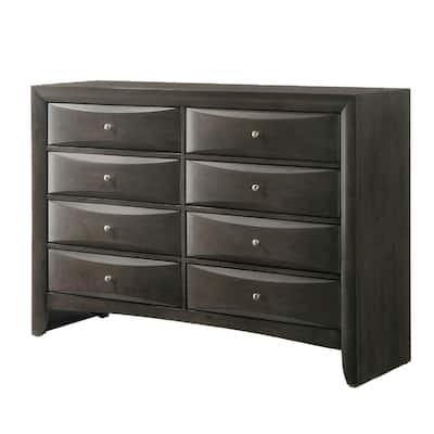Spacious Wooden Dresser with Beveled Drawer Fronts, Gray