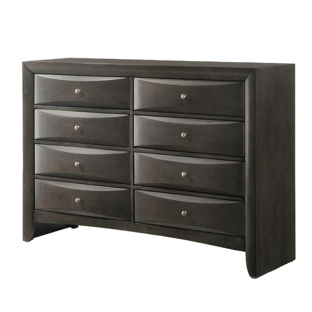 Spacious Wooden Dresser with Beveled Drawer Fronts, Gray