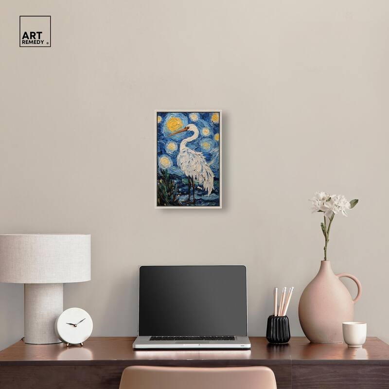 Crane in Starry Night Canvas by Art Remedy