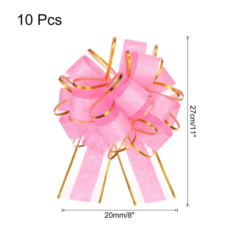 10pcs Large Pull Bow Gift Wrapping Bows Ribbon Organza for Wedding - Pink - 8 Inch