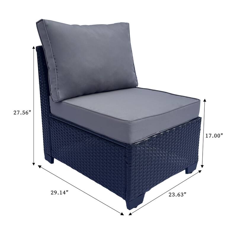 7 Piece Patio Furniture Set, Outdoor PE Rattan Wicker Sectional Sofa Set with 2 Sofa Chairs and Tempered Glass Table