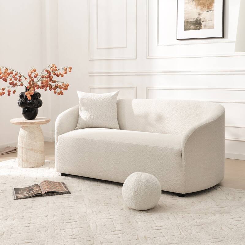 KINWELL 68" W Upholstered Sherpa Boucle Loveseat with 2 Pillows - 2-Seater