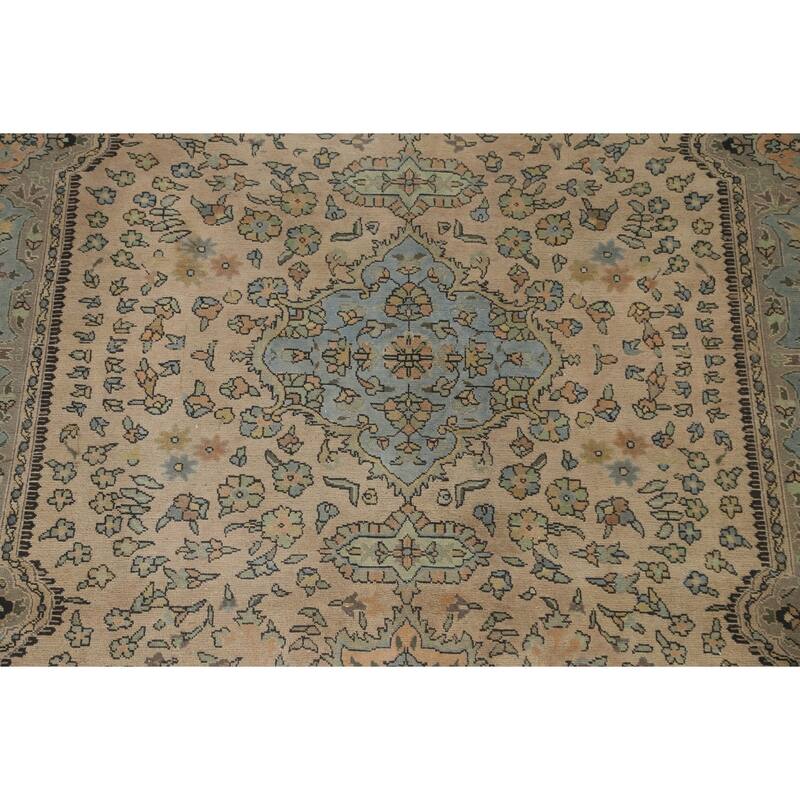 Hand Knotted Oriental 100% Wool Carpet Traditional Floral Brown Tabriz Area Rug - 11' 7'' X 8' 3''