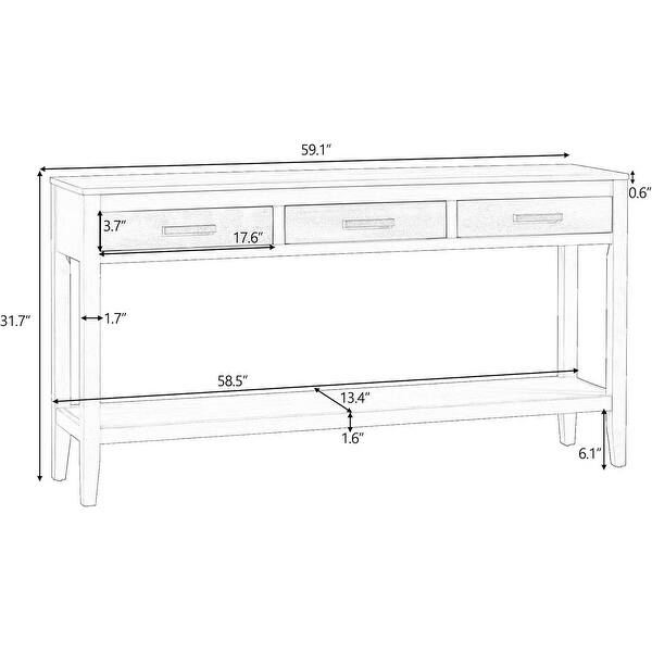 59-Inch Long Wood Console Sofa Table with Drawers & Open Shelf for ...