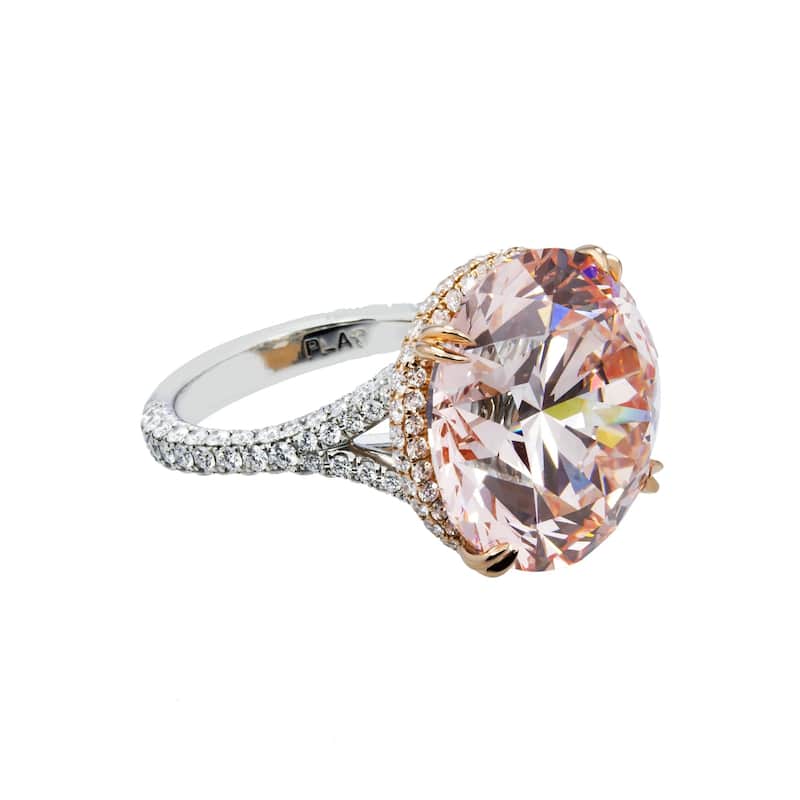 House Of Leon Platinum 19.27ct Round Fancy Vivid Pink Diamond Ring 21.18ctw GIA