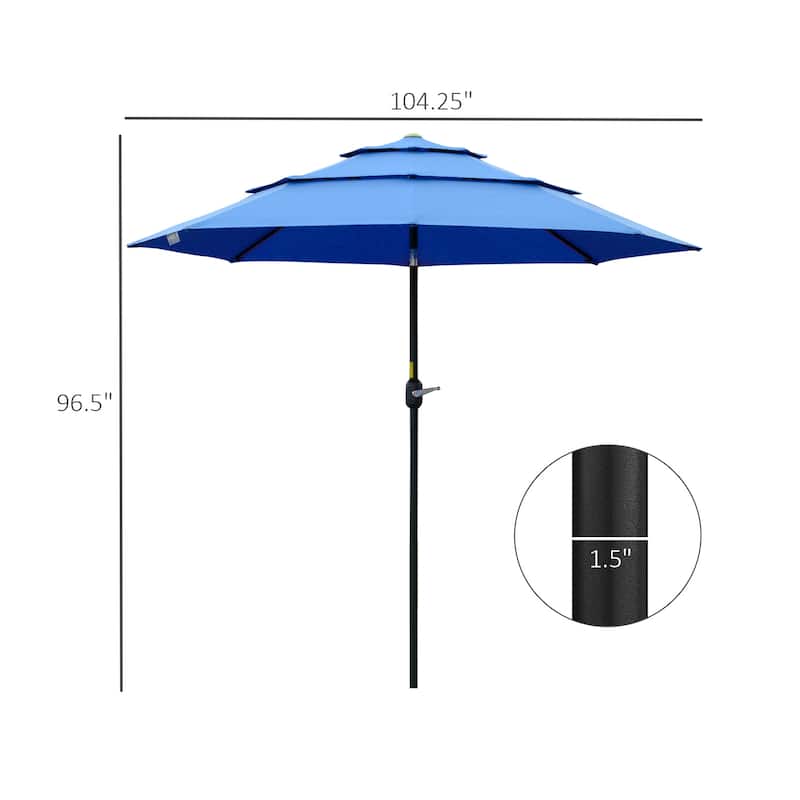 Outsunny 9FT 3 Tiers Patio Umbrella Outdoor Market Umbrella with Crank, Push Button Tilt for Deck, Backyard and Lawn
