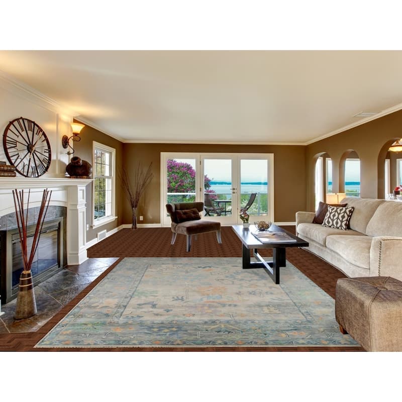 All-Over Oushak Indian Area Rug Hand-Knotted Wool Carpet - 7'10"x 10'0"