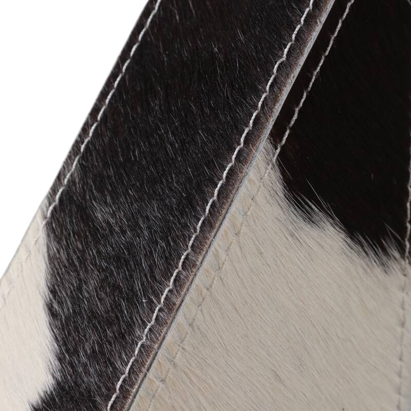 Leather Wood Bookends Cowhide Pattern Triangular (Set of 2) - 7" Ivory - 5.5" x 2.75" x 7"