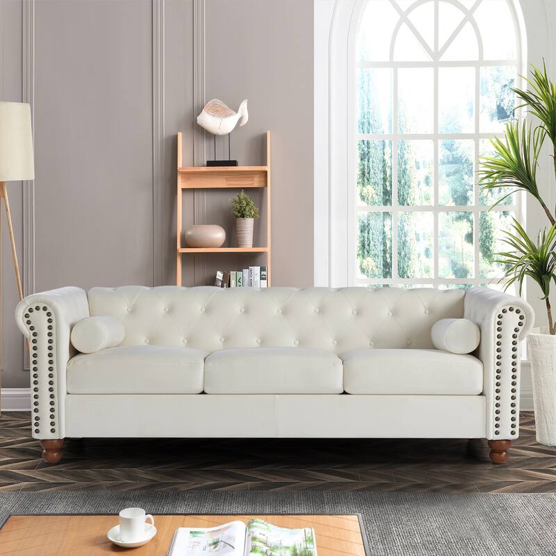 Classic Traditional Living Room Upholstered Sofa with high-tech Fabric Surface/Chesterfield Tufted Fabric Sofa Couch