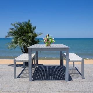 SAFAVIEH Outdoor Living Aquina Table and 2-Bench Dining Set - 35"W x 67"D x 29"H