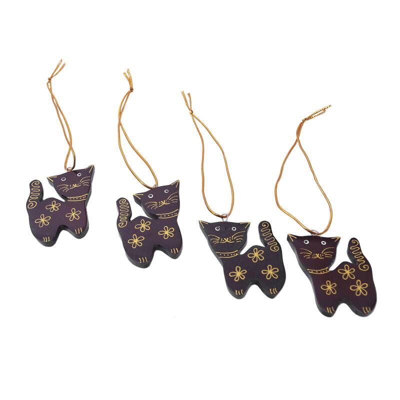 Novica Handmade Sweet Felines Wood Ornaments (Set Of 4)