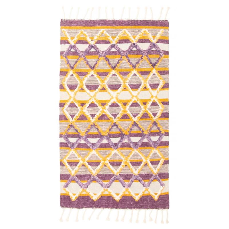 ECARPETGALLERY Hand-knotted Marrakech Purple Wool Kilim - 3'1 x 5'5 - Purple - 3'1 x 5'5