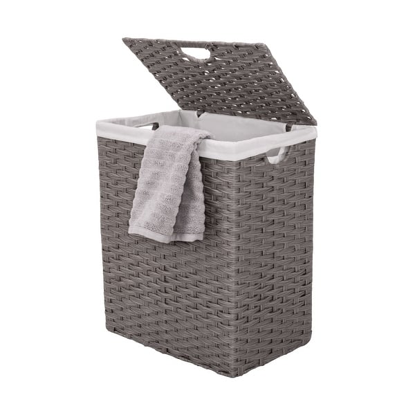 slide 2 of 7, Seville Classics Lidded Foldable Portable Rectangular Laundry Hamper Basket with Washable Liner Grey