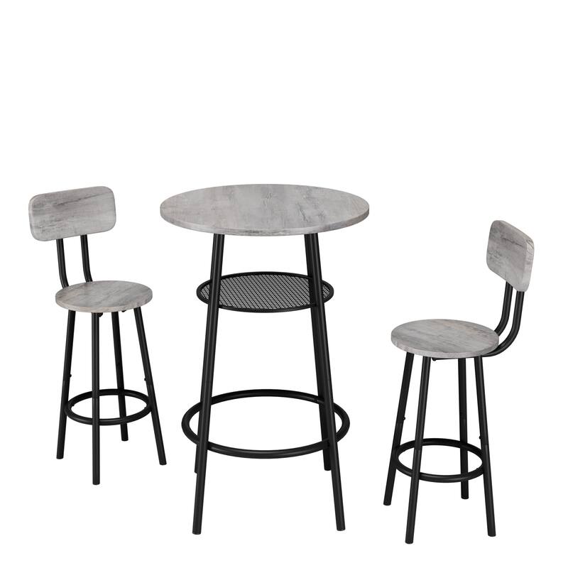 3-Piece Bar Table Set with 2 Bar Stools - Modern Pub Table with Backrests & Storage Shelf