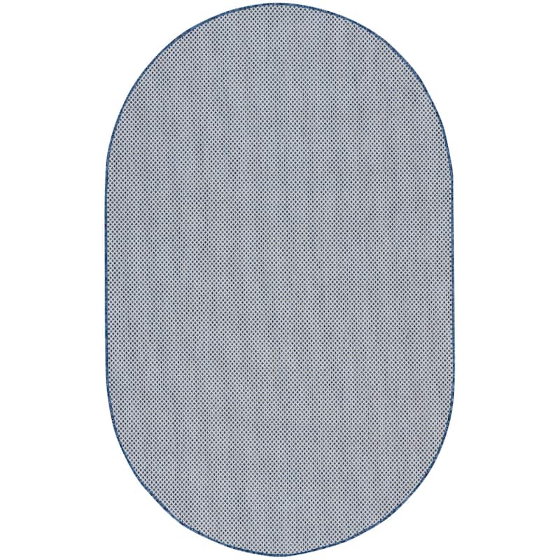 Nourison Courtyard Indoor/Outdoor Modern Geometric Area Rug - 5' x 8' Oval - Ivory/Blue