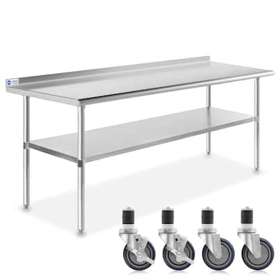 72 x 24in NSF Stainless Steel Prep Table with 4 Casters