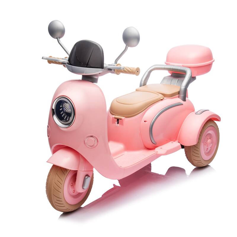 12V Ride-On Two-Seater Motorcycle for Kids, Three-Wheel Design, USB, Bluetooth, Adult Seat Flip, and Storage for Ages 3-6.