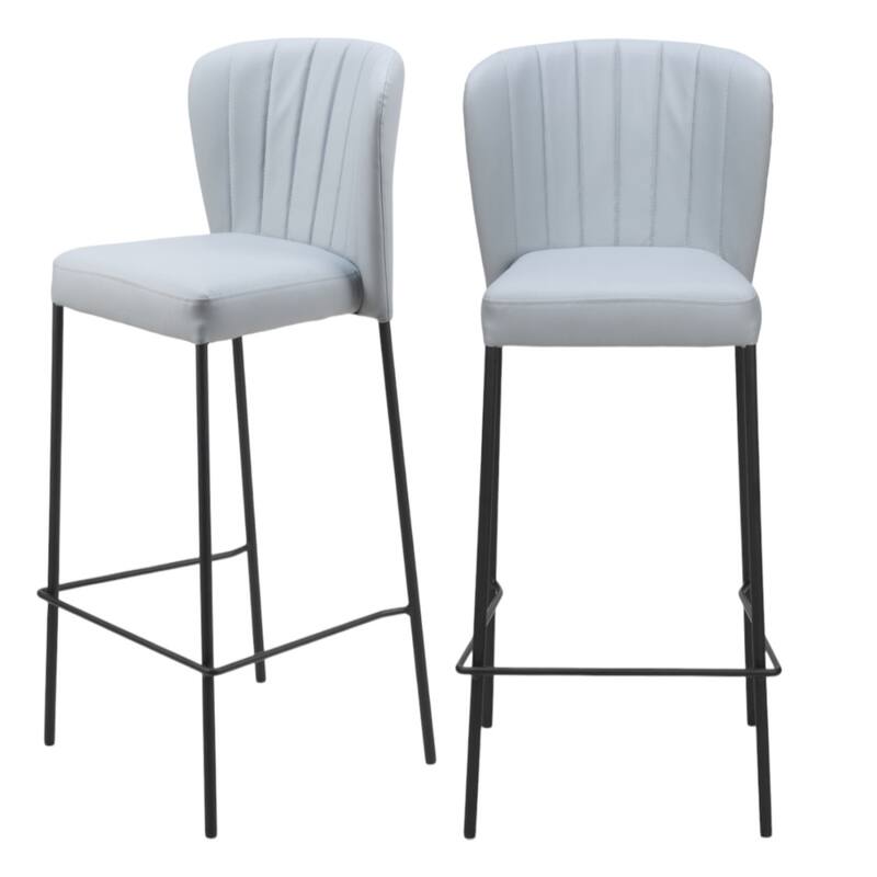 Set of 2 Armless Faux Leather Seat Counter Height Chairs with Full Back and Powder Coated Frame - 35”H x 18.9”W x 19.7”D
