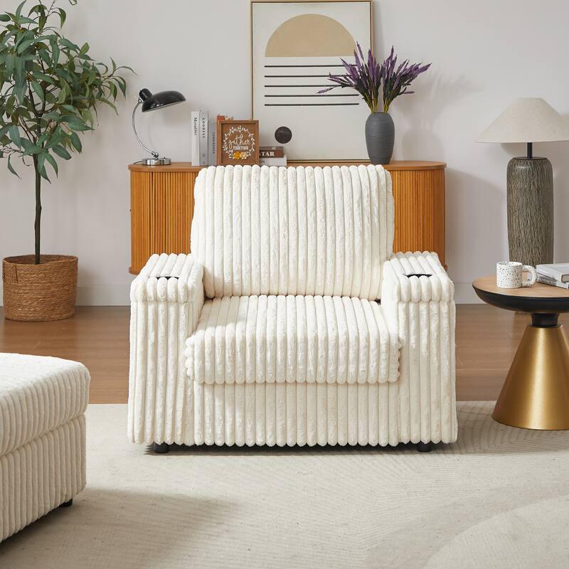 Anmytek 42.5-Inch Corduroy Deep-Seated Single Recliner With Backrest Pillow Cup Holder & Storage Footrest