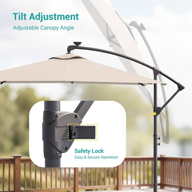 Sonkuki Outdoor 8.2x8.2FT LED lighted Patio Offset umbrella for Garden