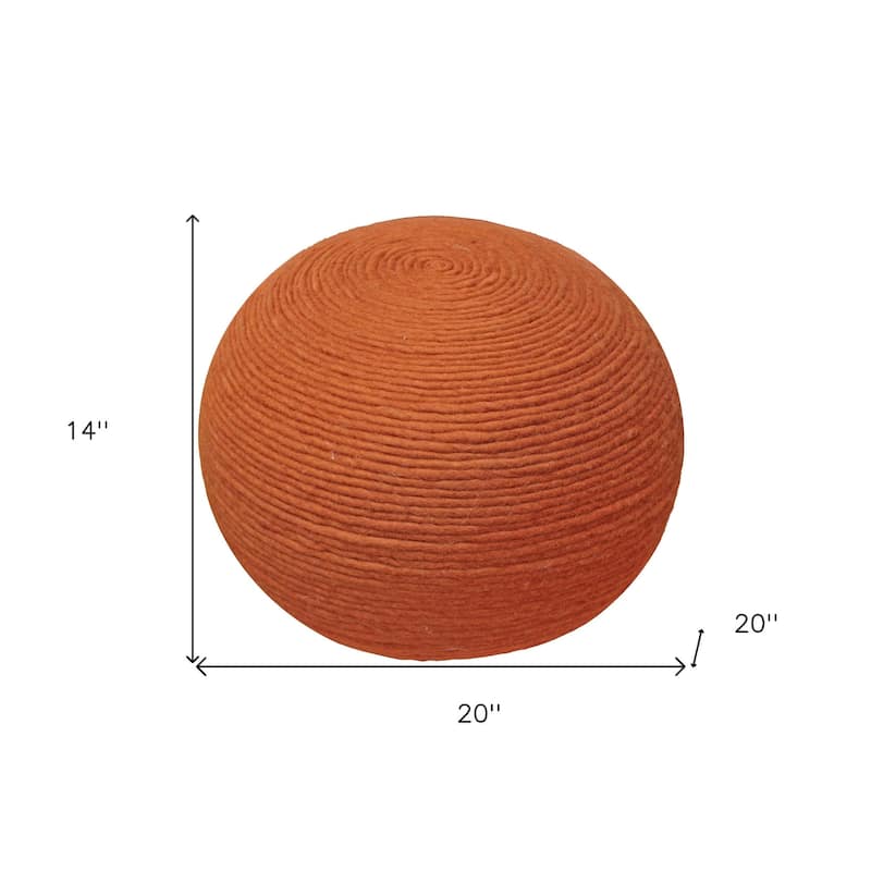 20" Orange Wool Round Ribbed Pouf Ottoman