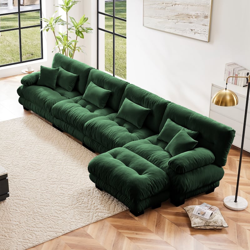 4-Seater L-Shaped Free Combination Modular Sofa with Convertible Ottoman