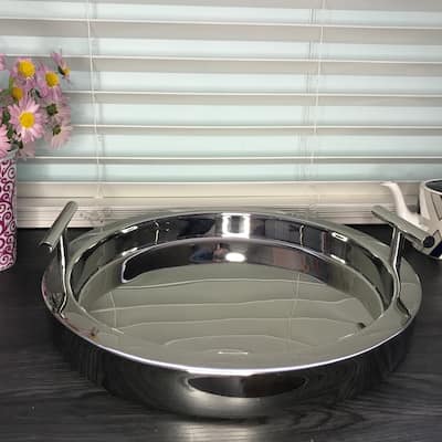 Stainless Steel Silver Double wall tray with T handles 14" dia