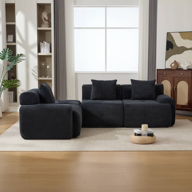 104"W Modern Upholstered Sectional Sofa with 3 Pillows and Ottoman