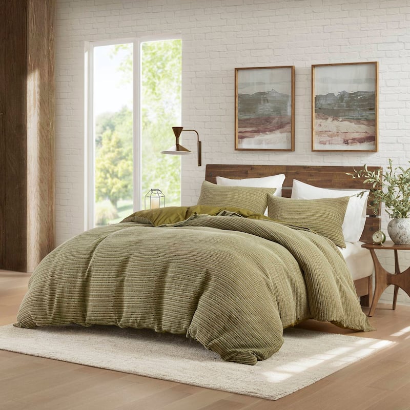 Woolrich Lyon Waffle Washed Duvet Set - Green - Queen