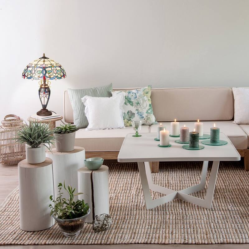 Winslow River of Goods Victorian Double Lit Stained Glass Dome Shade 24.5-Inch Table Lamp - 17.25" x 17.25" x 24.5"