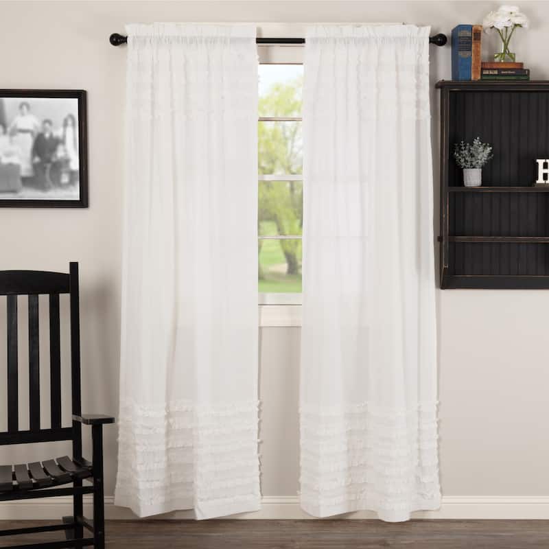 White Ruffled Sheer Petticoat Panel Set of 2 84x40 - Panel 84x40 - Panel 84x40 - 84 Inches - Soft White