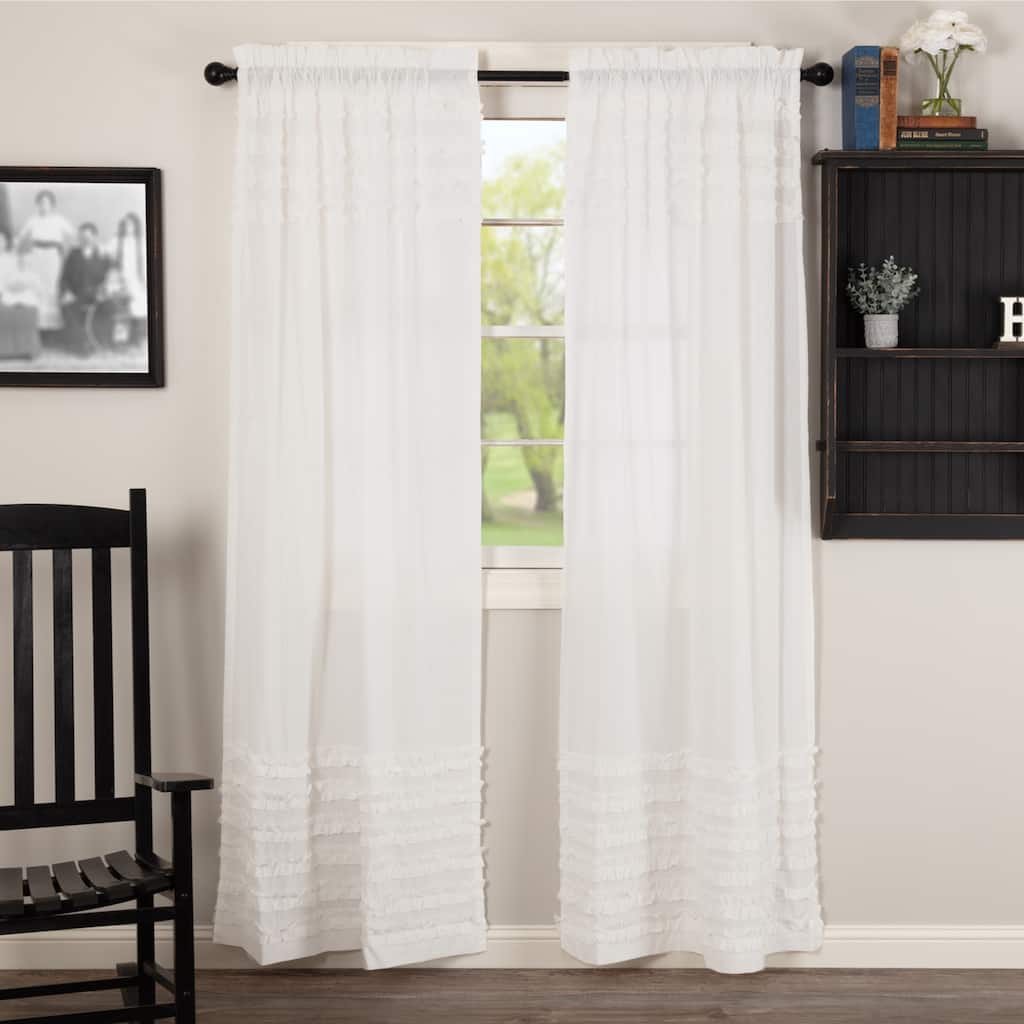 White Ruffled Sheer Petticoat Panel Set of 2 84x40 - Panel 84x40