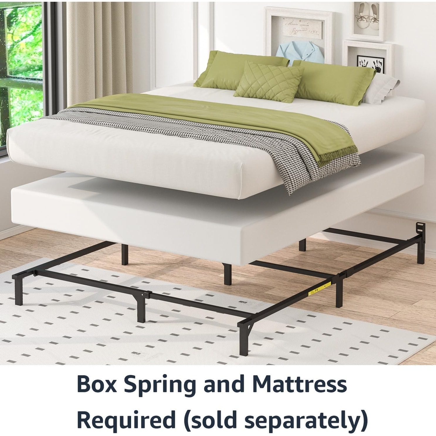 6 Leg Base Metal Bed Frame for Box Spring and Mattress Tool Free Easy Assembly